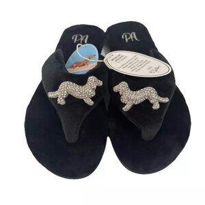 Peter Alexander Women’s Slippers Black Dog with diamonties Small 6-7